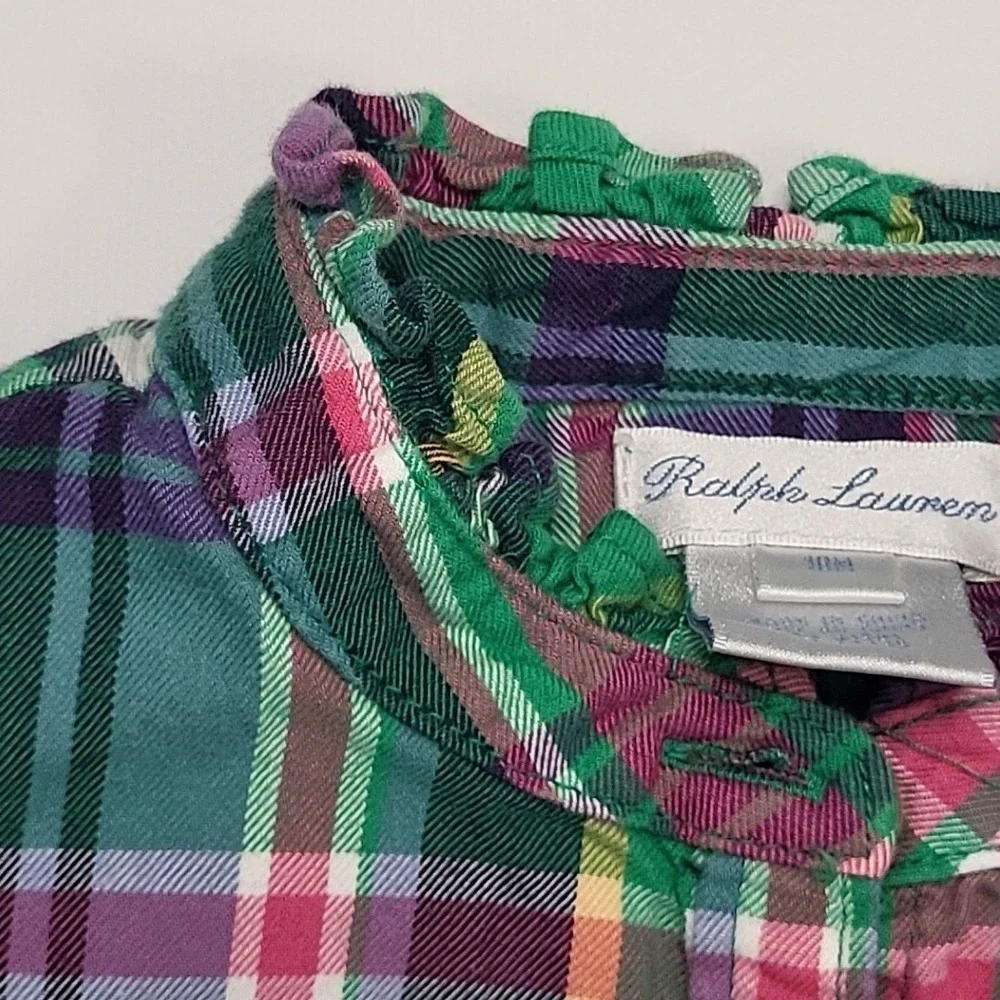 RALPH LAUREN Infant Girl Size 18mo Plaid Print‎ Long Blouse Tunic Top